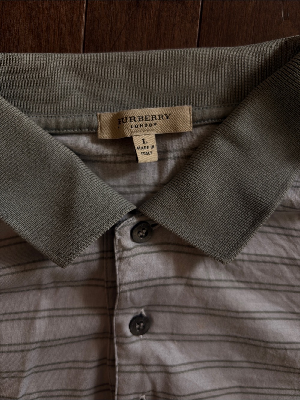 Burberry Men's Olive and Light Gray Striped Polo